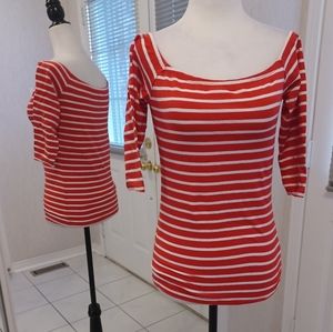 4/$30 Red & White Striped Tee - Size Large
